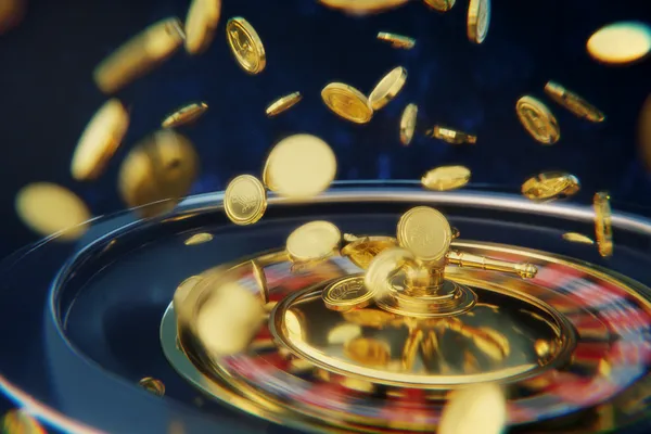 7000 BDT Live Games — Take part in high-energy casino action A glowing roulette wheel with cascading chips, symbolizing the engaging live and instant-win games available on 7000 BDT.